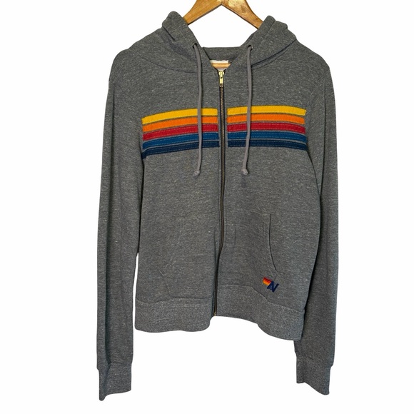 Aviator Nation 5 Stripe Hoodie in Heather Grey, Size S NWOT - Picture 2 of 13